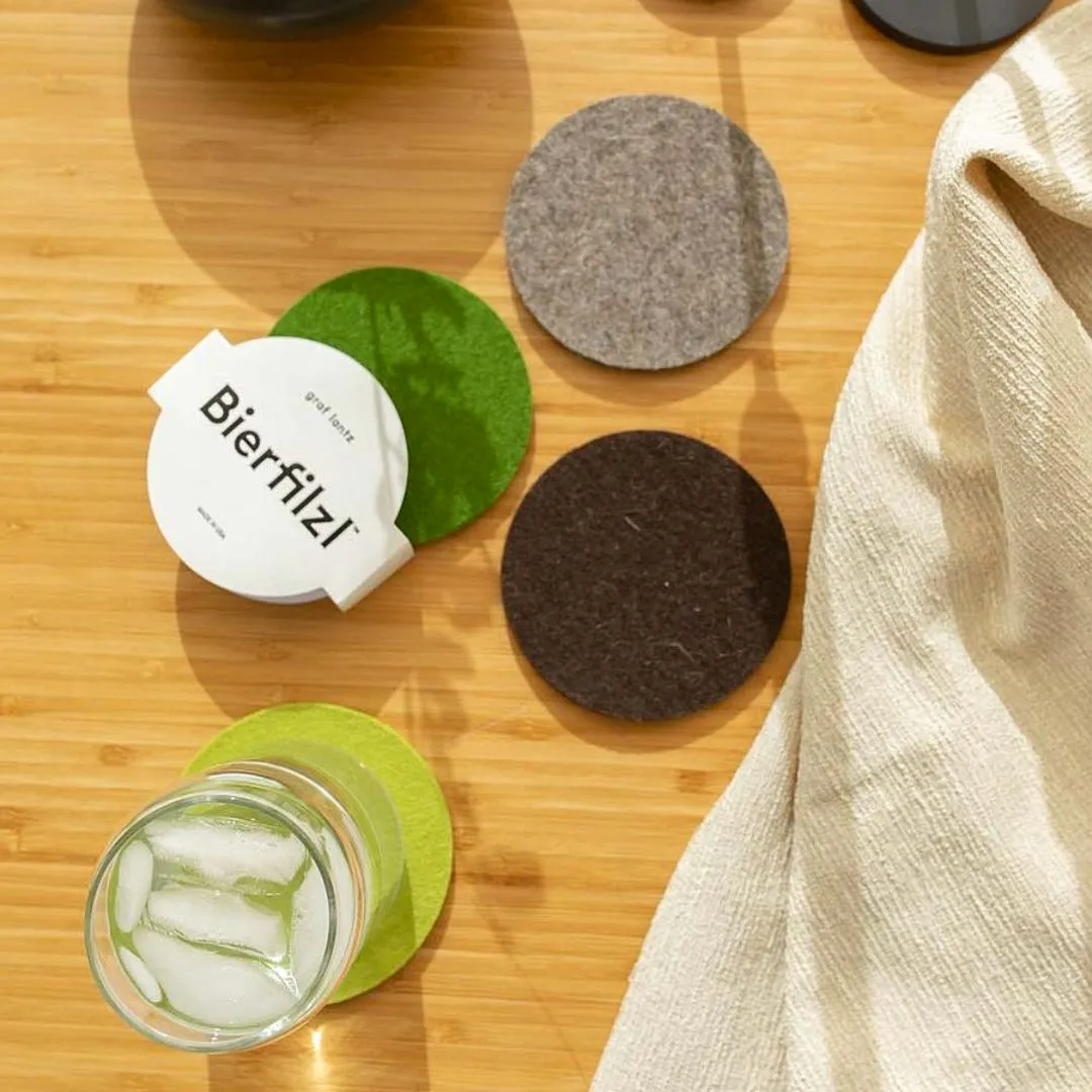 Bierfilzl Merino Wool Felt Round Coaster Multi 4 Pack (Forest)