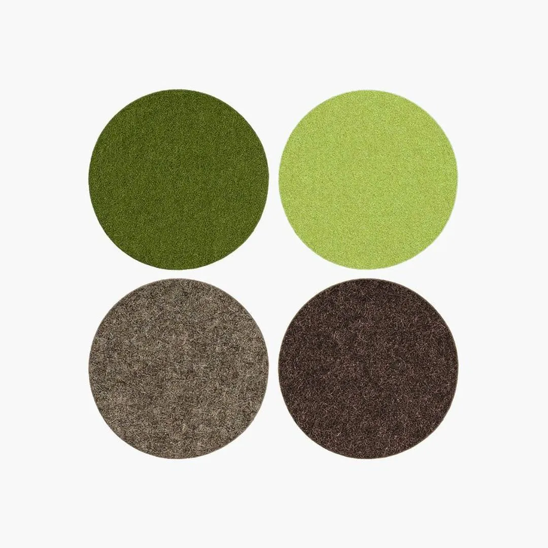 Bierfilzl Merino Wool Felt Round Coaster Multi 4 Pack (Forest)