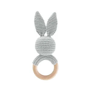 Cotton Crochet Rattle Teether - Grey Bunny by The Blueberry Hill