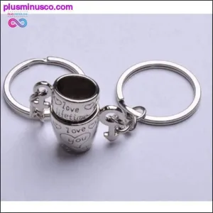 Couple Forever Love Coffee Cup Heart Engraved Key rings