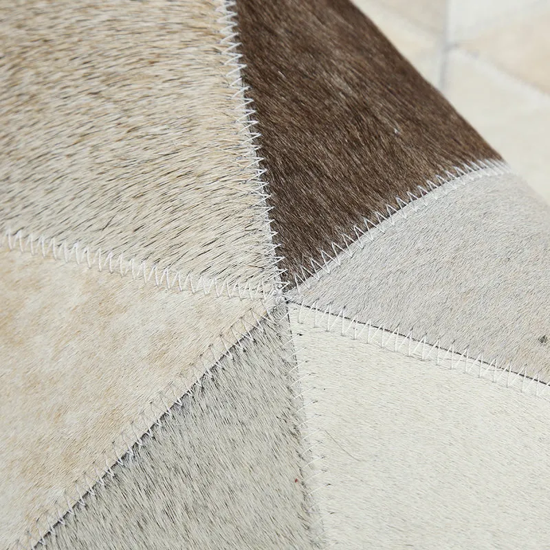 Cream and Fawn Triangle Patchwork Hide Rug