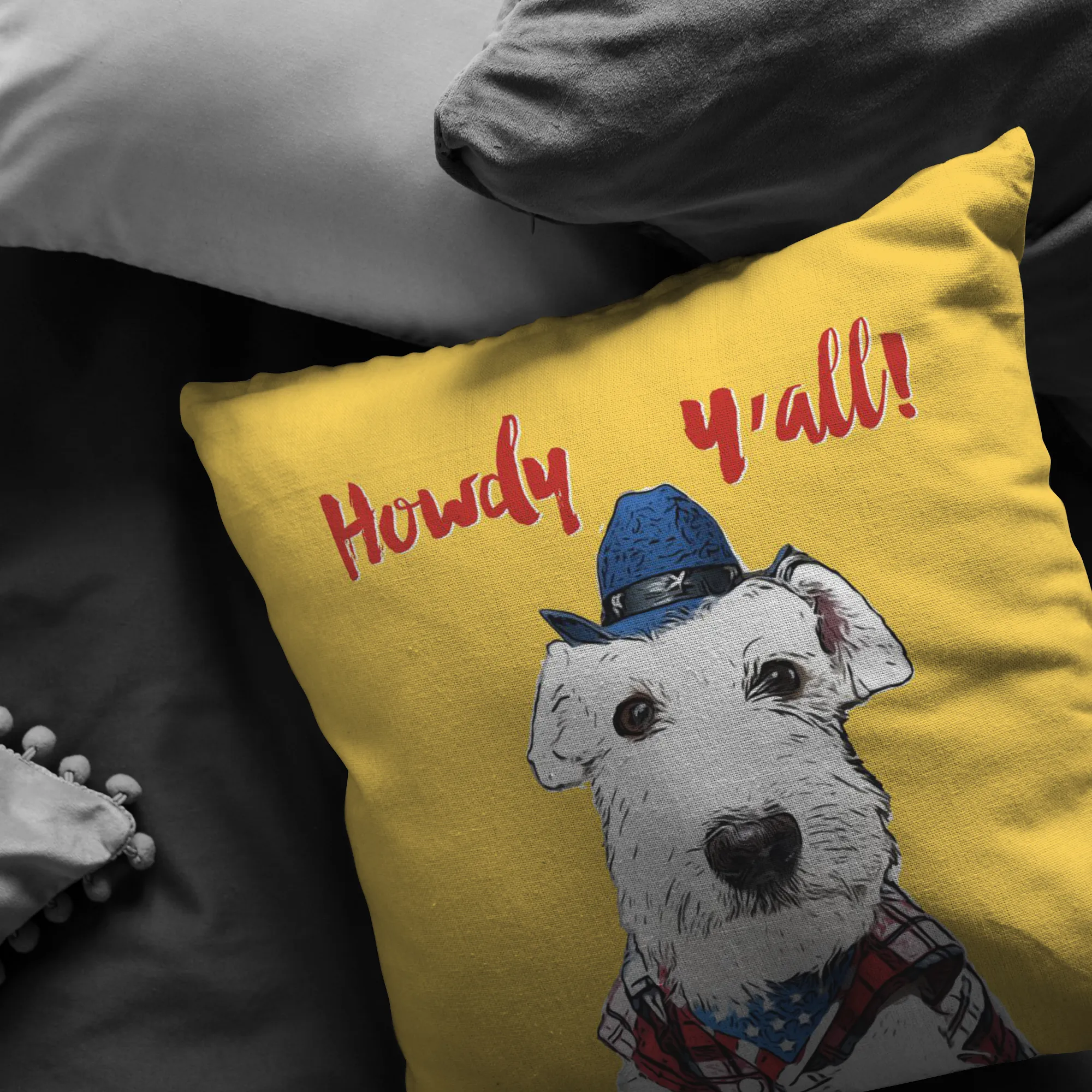 Custom Howdy Y'all Yellow Pillow