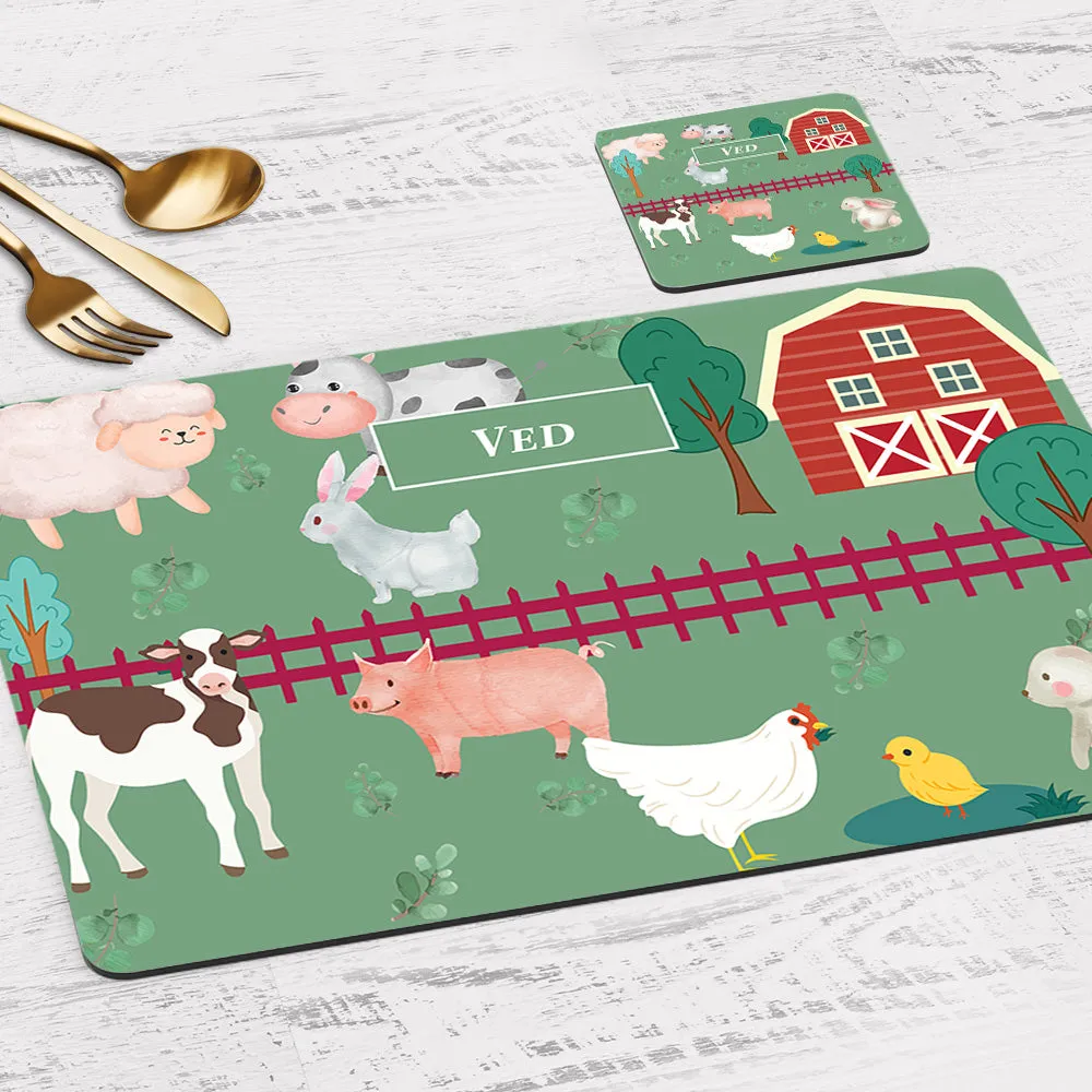 Farm Friends Tableware Set (kids) (4 Placemats & 4 Casters)