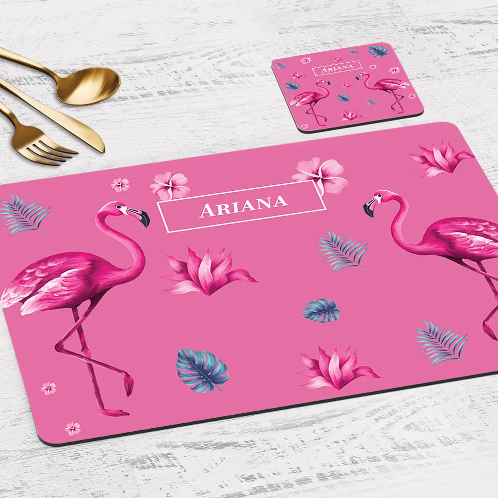 Flamingo Fiesta Tableware Set (kids) (4 Placemats & 4 Casters)