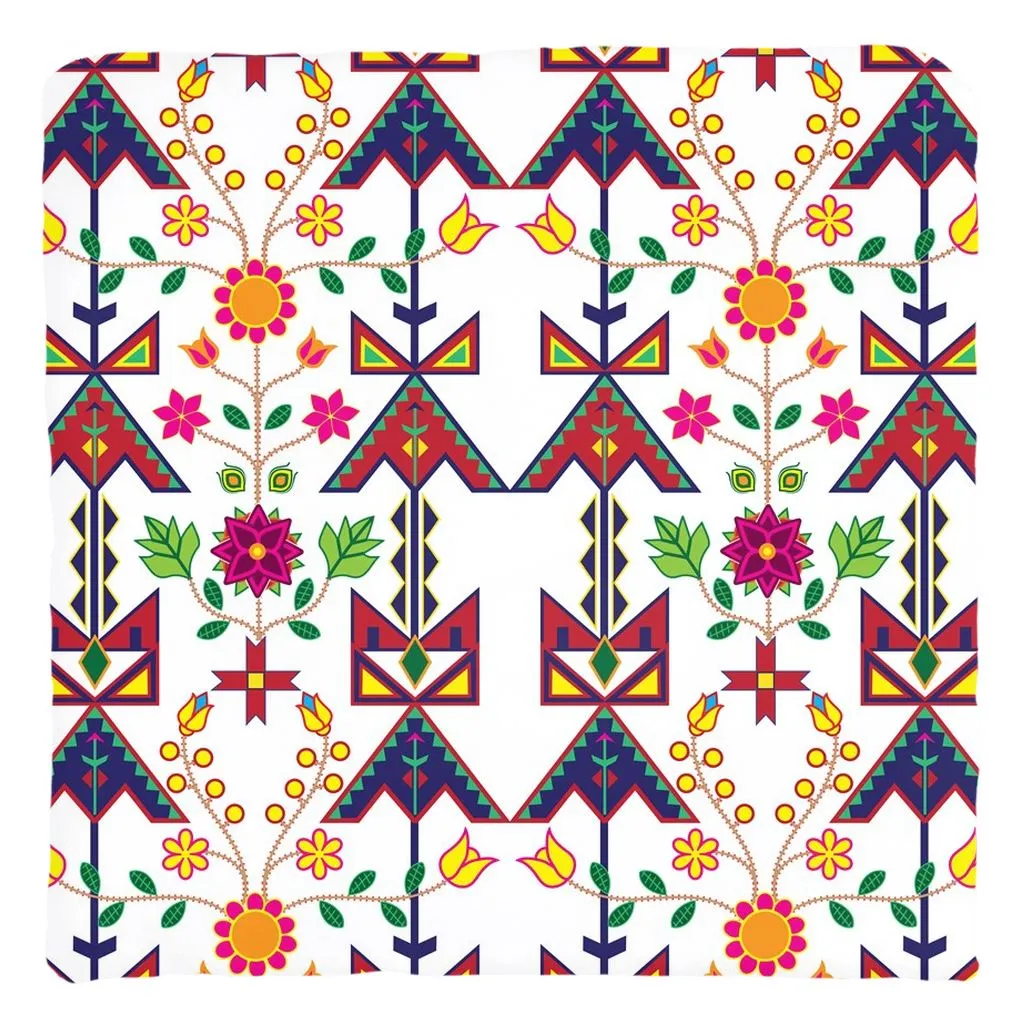 Geometric Floral Spring-White Throw Pillows