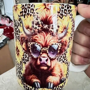Highland Cow and Sunflower Set of 2 Mugs