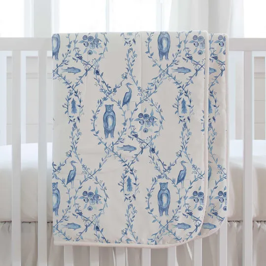 Liz & Roo Blue-Beary Toile Baby Blanket