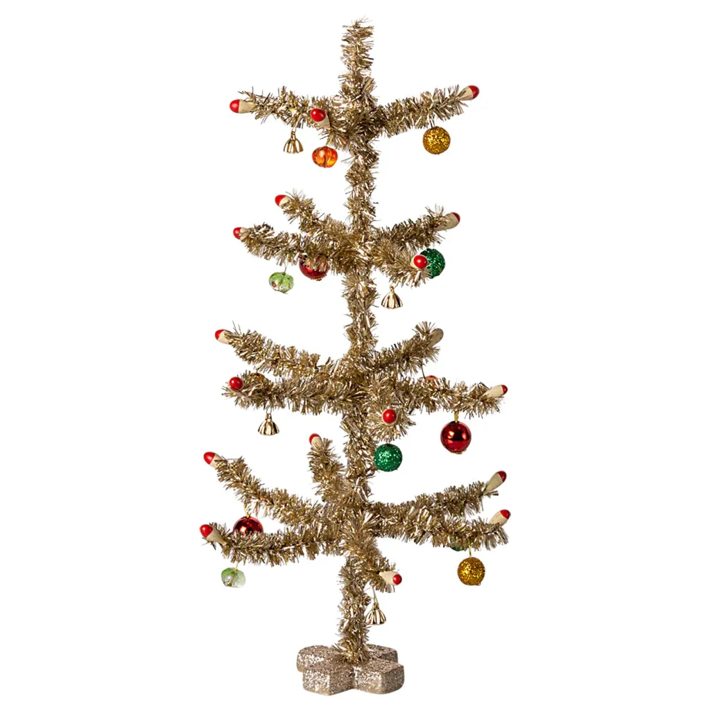 Maileg Toys Mouse Christmas Tree Gold With Red And Green Decorations