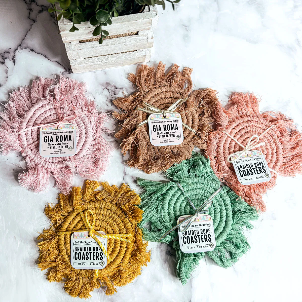 Pastel Braided Tassel Coasters