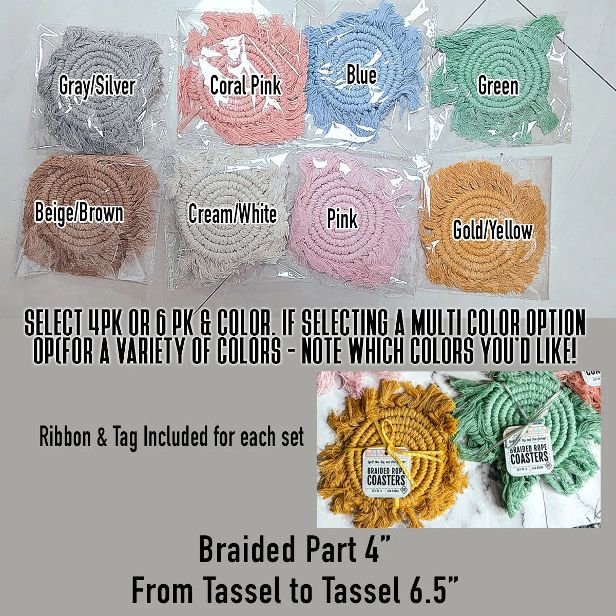 Pastel Braided Tassel Coasters
