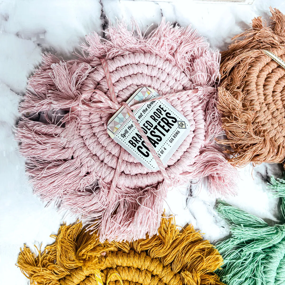 Pastel Braided Tassel Coasters