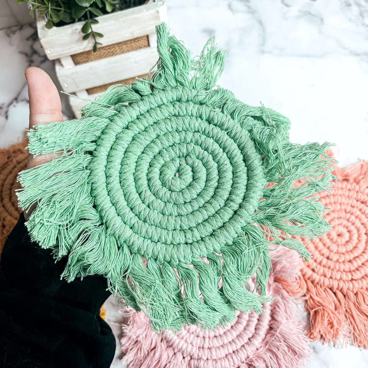 Pastel Braided Tassel Coasters