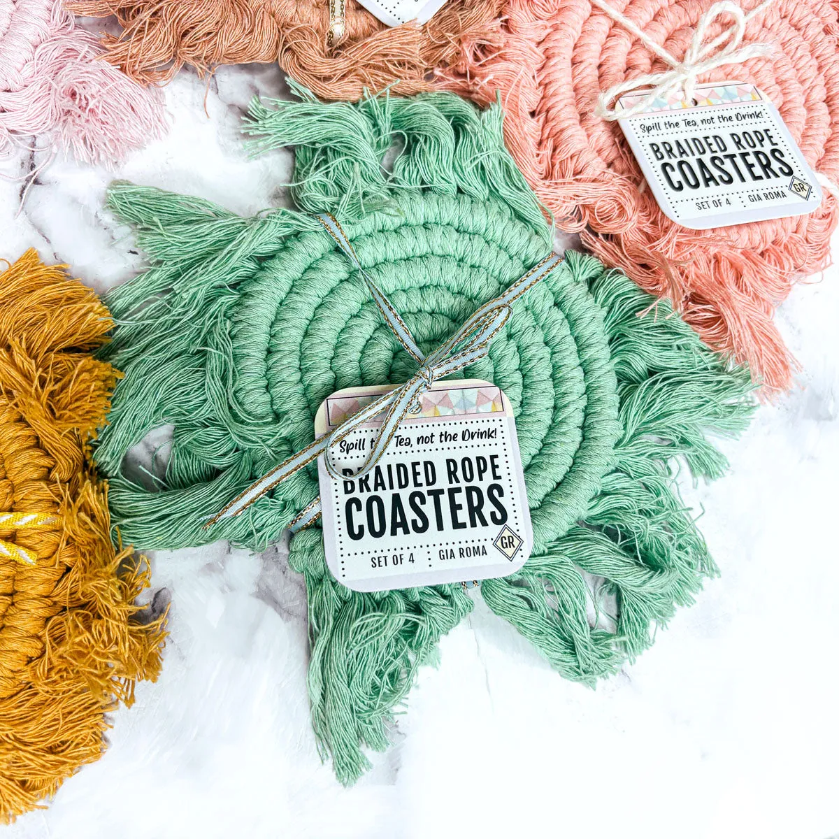 Pastel Braided Tassel Coasters
