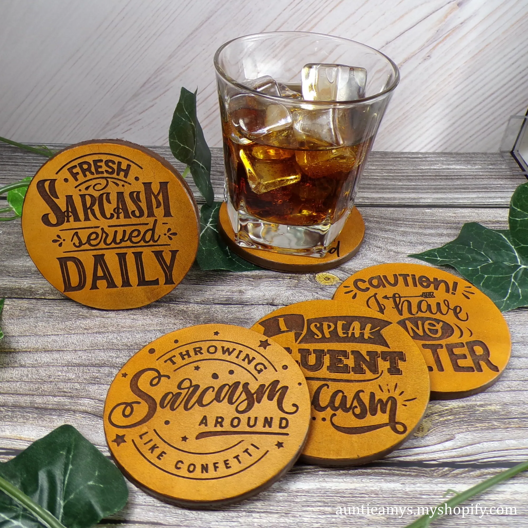 Throwing Sarcasm Around Like Confetti - Leather Coaster
